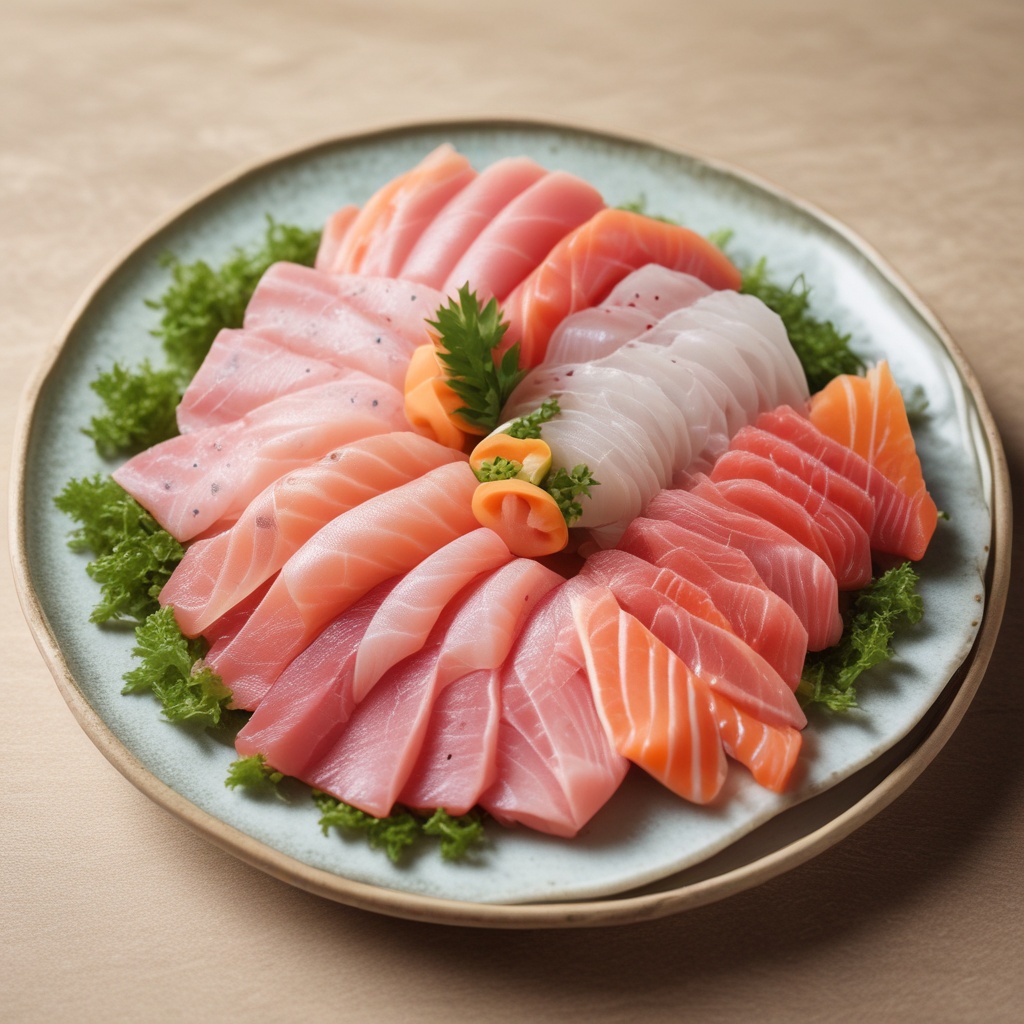 Sliced sashimi on a traditional plate